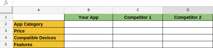 excel sheet for competitor comparison